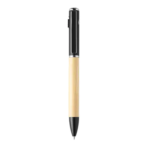Penna a sfera in bambù e plastica riciclata a rotazione torcia LED e refill blu 