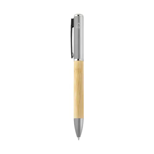 Penna a sfera in bambù e plastica riciclata a rotazione torcia LED e refill blu 
