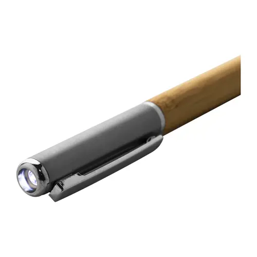 Penna a sfera in bambù e plastica riciclata a rotazione torcia LED e refill blu 