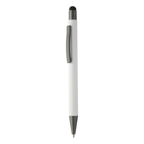 Penna a sfera in alluminio riciclato con rivestimento gommato e finiture in canna di fucile refill blu
