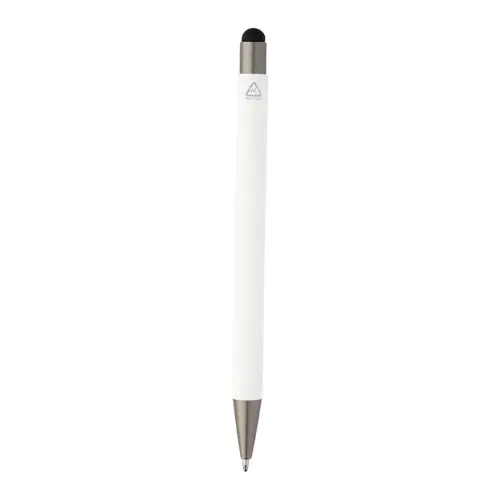 Penna a sfera in alluminio riciclato con rivestimento gommato e finiture in canna di fucile refill blu