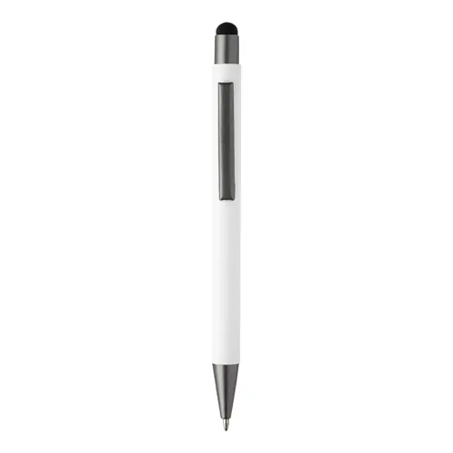 Penna a sfera in alluminio riciclato con rivestimento gommato e finiture in canna di fucile refill blu