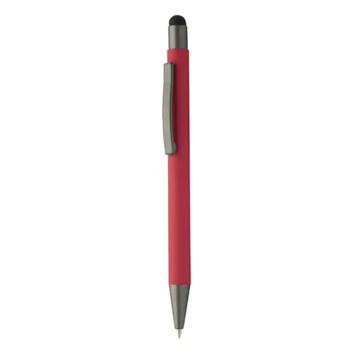 Penna a sfera in alluminio riciclato con rivestimento gommato e finiture in canna di fucile refill blu