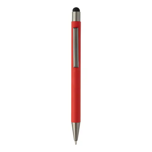 Penna a sfera in alluminio riciclato con rivestimento gommato e finiture in canna di fucile refill blu