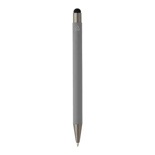 Penna a sfera in alluminio riciclato con rivestimento gommato e finiture in canna di fucile refill blu