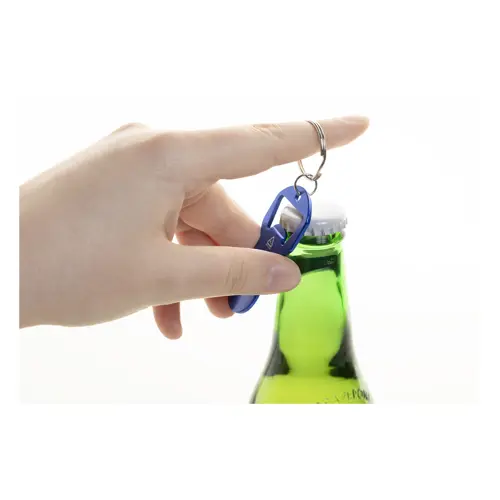 Portachiavi in alluminio riciclato con apribottiglie e inserto gettone per carrello spesa