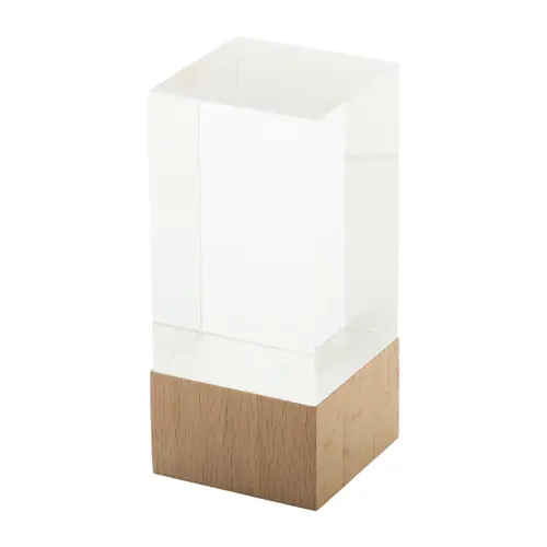 Trofeo fermacarte in vetro con base in legno di faggio