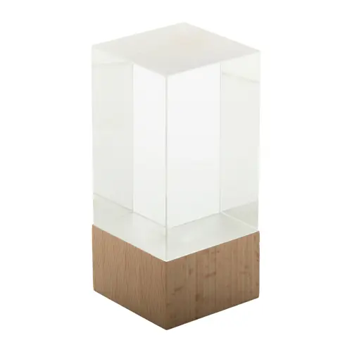 Trofeo fermacarte in vetro con base in legno di faggio