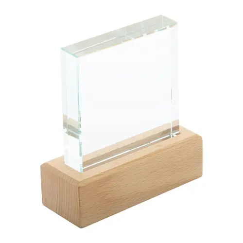 Trofeo in vetro con base in legno di faggio con confezione regalo