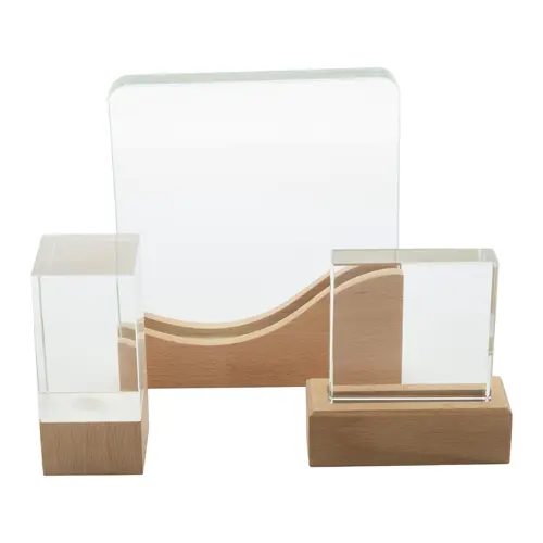 Trofeo in vetro con base in legno di faggio con confezione regalo