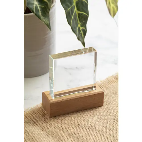 Trofeo in vetro con base in legno di faggio con confezione regalo