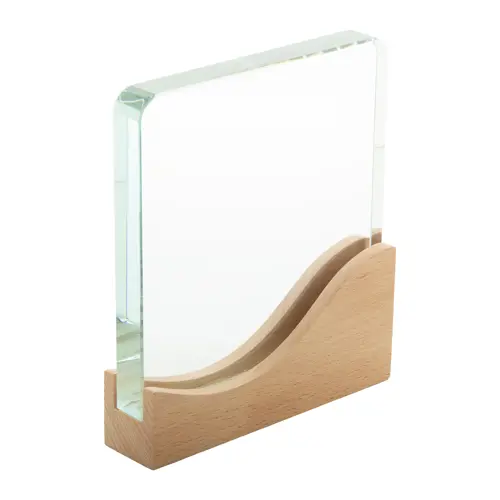 Trofeo in vetro con base ondulata in legno di faggio con confezione regalo