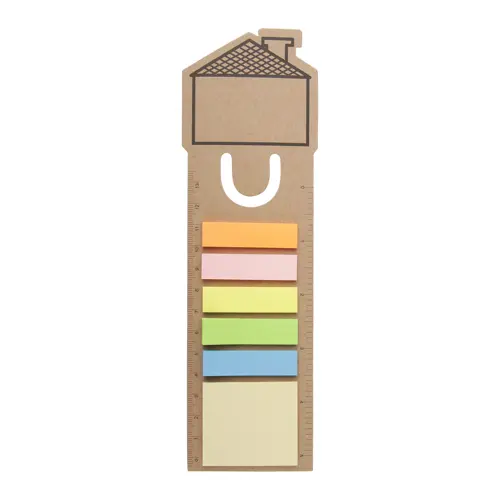 Segnalibro in carta a forma di casa con righello e note adesive