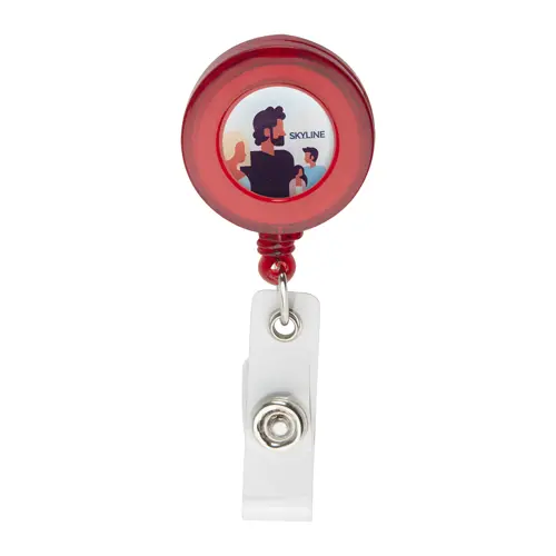 Porta badge telescopico in plastica per skypass con chiusura a bottone a pressione e clip in metallo