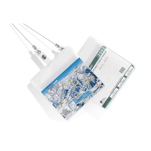 Porta badge telescopico in plastica per skypass con chiusura a bottone a pressione e clip in metallo