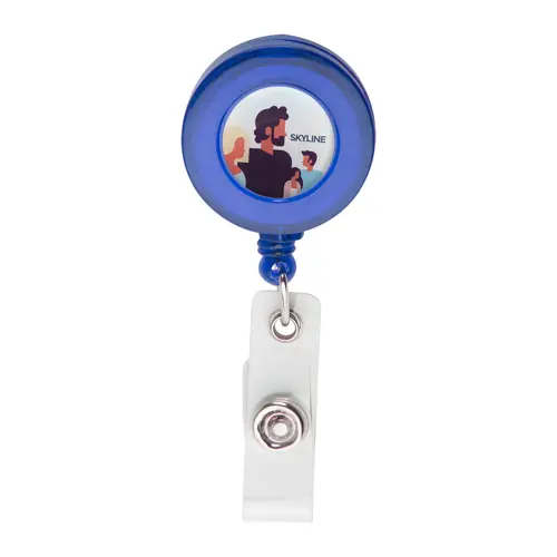 Porta badge telescopico in plastica per skypass con chiusura a bottone a pressione e clip in metallo