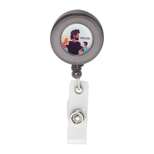 Porta badge telescopico in plastica per skypass con chiusura a bottone a pressione e clip in metallo