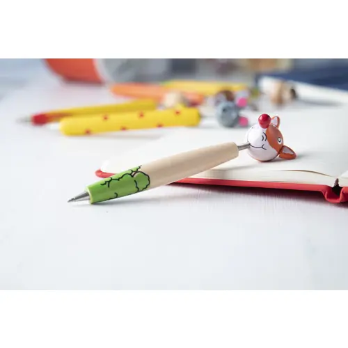 Penna a sfera in legno con figura di animale