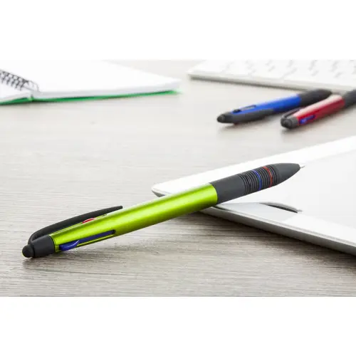 Penna a sfera in plastica multicolore disponibile in vari colori e con punta touch e tre refill nero rosso blu