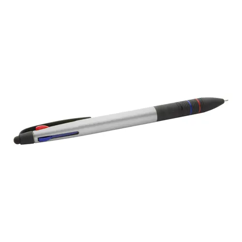 Penna a sfera in plastica multicolore disponibile in vari colori e con punta touch e tre refill nero rosso blu