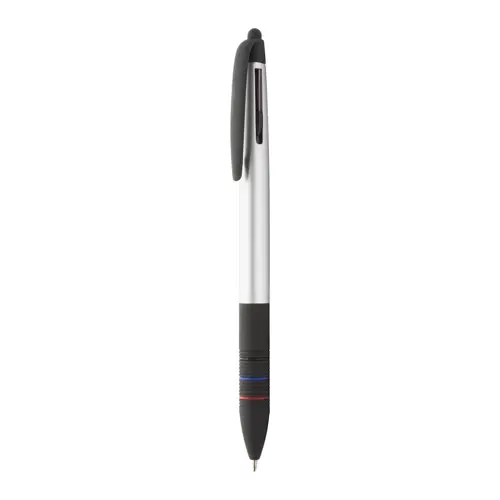 Penna a sfera in plastica multicolore disponibile in vari colori e con punta touch e tre refill nero rosso blu
