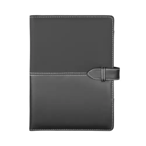 Cartella in pelle con blocco appunti in formato A5 con fogli a righe e tasche interne