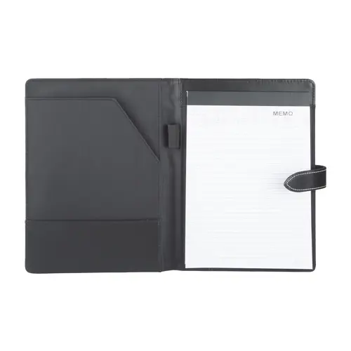 Cartella in pelle con blocco appunti in formato A5 con fogli a righe e tasche interne