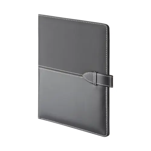 Cartella in pelle con blocco appunti in formato A5 con fogli a righe e tasche interne