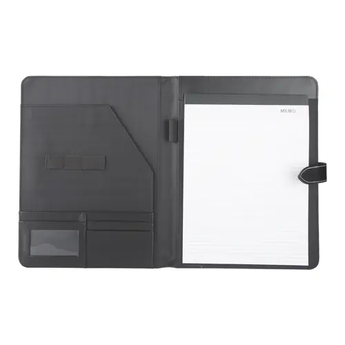 Cartella in pelle con blocco appunti in formato A4 con fogli a righe e tasche interne