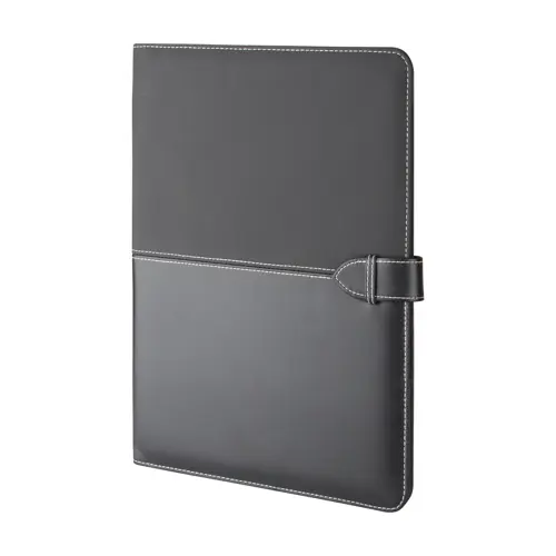 Cartella in pelle con blocco appunti in formato A4 con fogli a righe e tasche interne