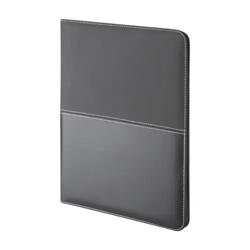 Cartella in pelle con blocco appunti in formato A4 e chiusura a zip con fogli a righe e tasche interne