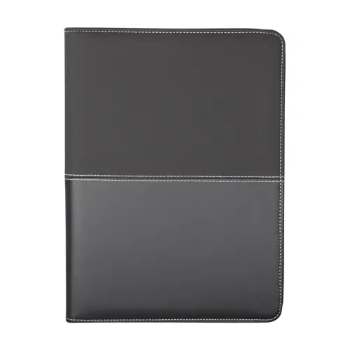 Cartella in pelle con blocco appunti in formato A4 e chiusura a zip con fogli a righe e tasche interne