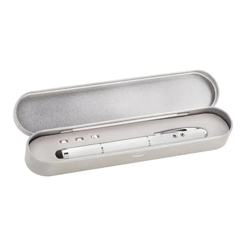 Penna a sfera con puntatore laser con luce LED in confezione regalo refill blu