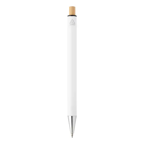 Set composto da penna a sfera e matita meccanica in alluminio riciclato pulsanti in bambù e refill blu in scatola kraft