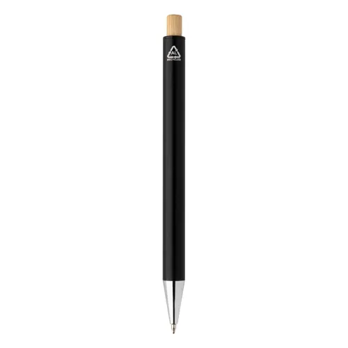 Set composto da penna a sfera e matita meccanica in alluminio riciclato pulsanti in bambù e refill blu in scatola kraft
