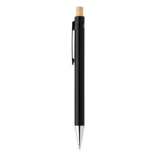 Set composto da penna a sfera e matita meccanica in alluminio riciclato pulsanti in bambù e refill blu in scatola kraft