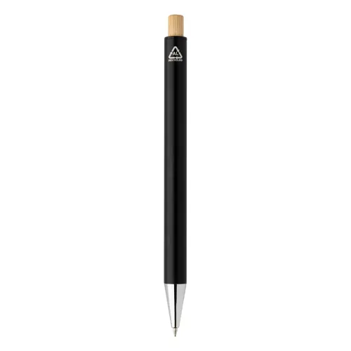 Set composto da penna a sfera e matita meccanica in alluminio riciclato pulsanti in bambù e refill blu in scatola kraft