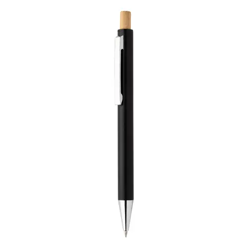 Set composto da penna a sfera e matita meccanica in alluminio riciclato pulsanti in bambù e refill blu in scatola kraft