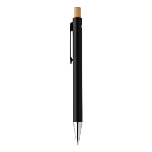 Set composto da penna a sfera e matita meccanica in alluminio riciclato pulsanti in bambù e refill blu in scatola kraft