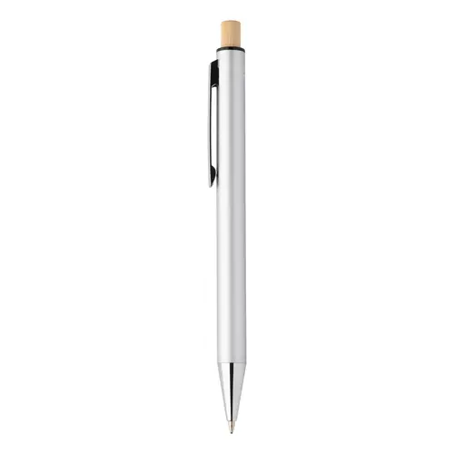 Set composto da penna a sfera e matita meccanica in alluminio riciclato pulsanti in bambù e refill blu in scatola kraft