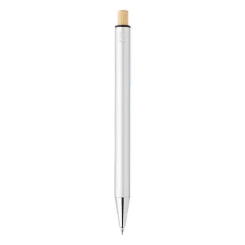 Set composto da penna a sfera e matita meccanica in alluminio riciclato pulsanti in bambù e refill blu in scatola kraft