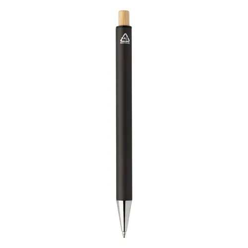 Set composto da penna a sfera e matita meccanica in alluminio riciclato pulsanti in bambù e refill blu in scatola kraft