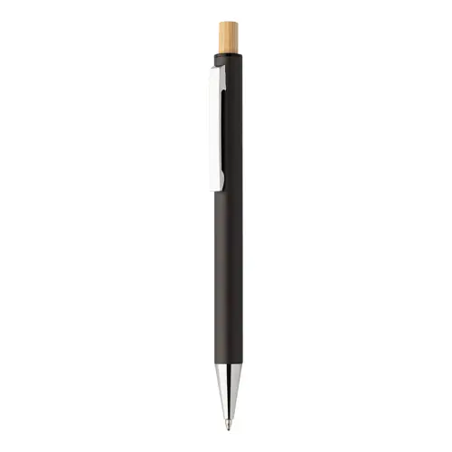 Set composto da penna a sfera e matita meccanica in alluminio riciclato pulsanti in bambù e refill blu in scatola kraft