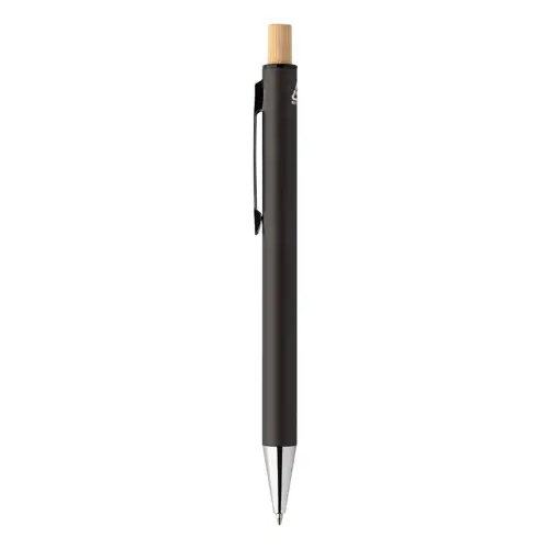 Set composto da penna a sfera e matita meccanica in alluminio riciclato pulsanti in bambù e refill blu in scatola kraft