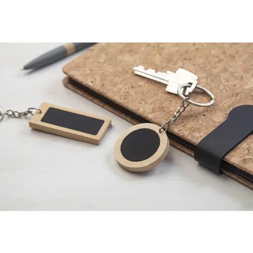 Portachiavi in bambù con piastra inox rivestimento gommato per incisione laser a specchio