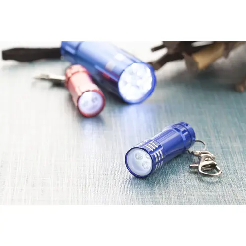 Mini torcia in alluminio con 3 LED e moschettone