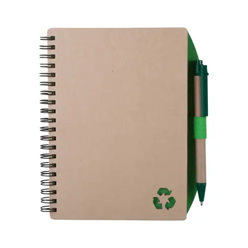 Block Notes B6 con fogli a righe in carta riciclata e penna a sfera in refill blu