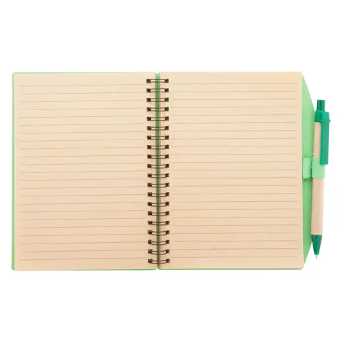 Block Notes B6 con fogli a righe in carta riciclata e penna a sfera in refill blu