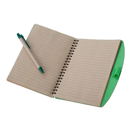 Block Notes B6 con fogli a righe in carta riciclata e penna a sfera in refill blu
