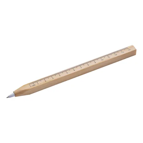Penna a sfera in legno con righello da 14cm refill blu
